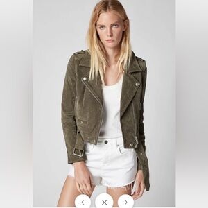 Blank NYC Womens Sz XS Green Genuine Suede Leather Biker Moto Jacket